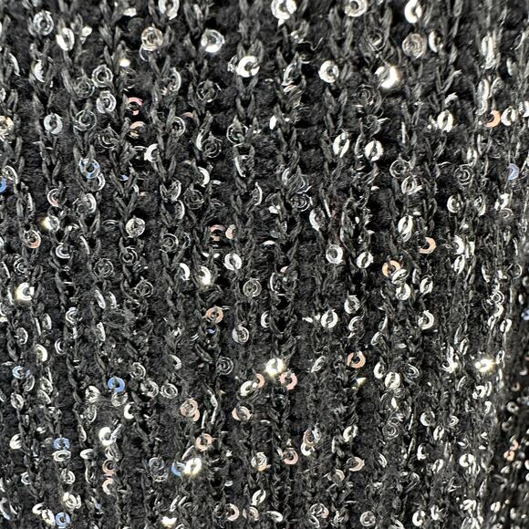 Future Collective Sweater WMNS M Black Knit Sequined Sparkle Button Up Stretchy - Picture 4 of 11